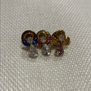 😇3-Mini Vintage Angel Lapel Pins W/Rhinestones / Gently Used